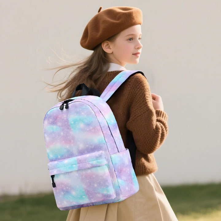 Lohol Leichter Schulrucksack für Mädchen, Kinder-Schulranzen-Rucksack mit Galaxie Aufdruck (Lila&amp;Bla