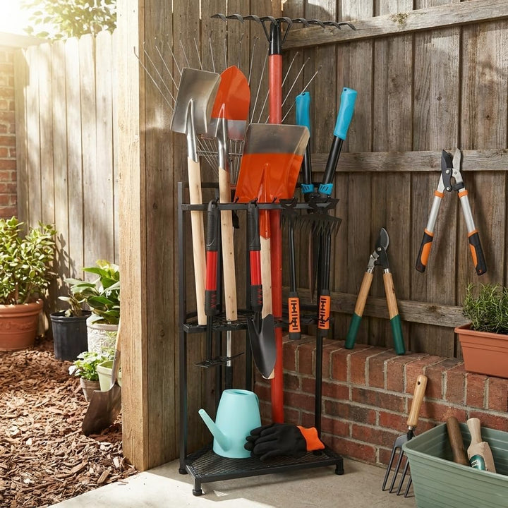 Gartengeräte Ständer,Pulverbeschichteter Stahl Gartenwerkzeug Organizer,Matt-Schwarz Gartengeräteauf
