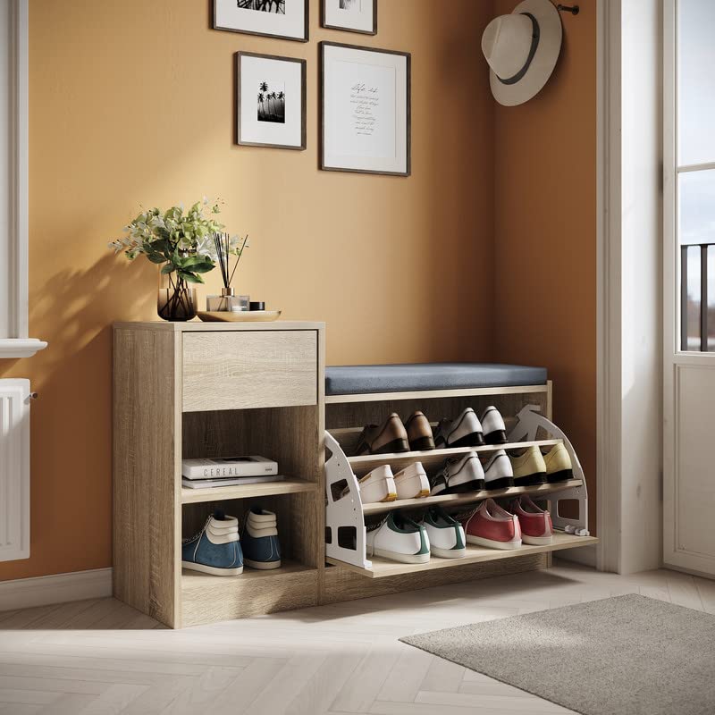 SUNXURY Schuhschrank Schuhbank mit Sitzfläche Schuhregal mit Stauraum Sitzbank Stauraum Verstellbare
