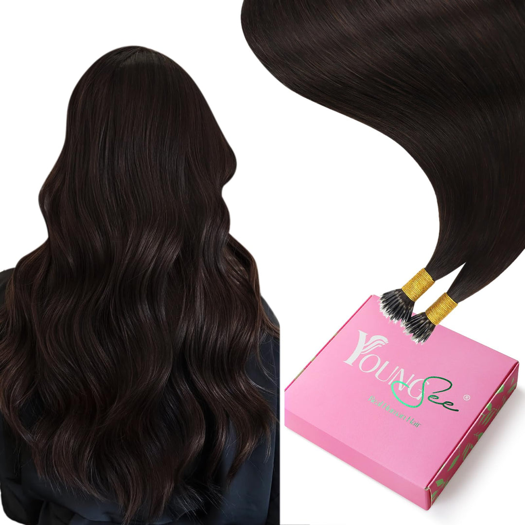 YoungSee Nanoring Extensions Echthaar Braun Nanoring Extensions 35cm Dunkelbraun Nano Ring Extension