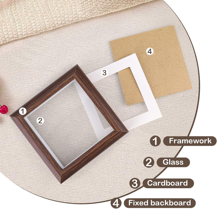 4 x 4 Shadow Box Bilderrahmen, 4 Stück, Walnussholz, Hohlrahmen, Klarglas, Walnuss