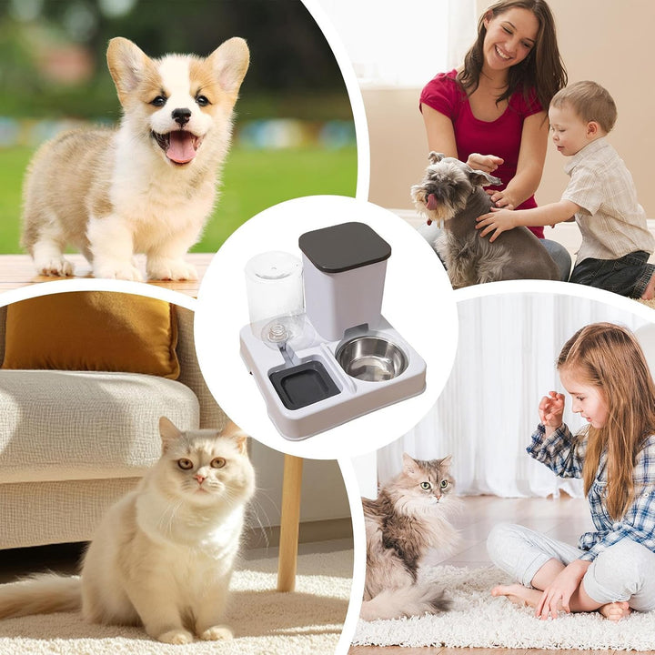 Wasser- Und Futterspender, Automatischer 2-in-1 Futterautomat Katze, rutschfeste Automatische Trinkf