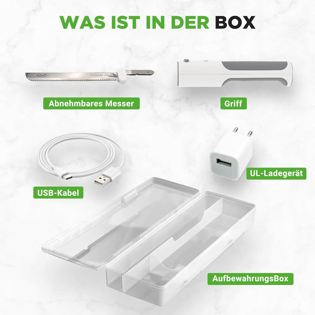 Nutrichef Elektrisches Küchenmesser – Akku-Messer mit Edelstahlklingen, USB-C, Weiss Für Truthahn, F