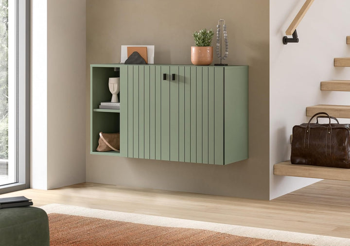 xonox.home – Sitzbank Station 106x63x37 cm in Smoke Green Nachbildung – Schuhbank mit viel Stauraum