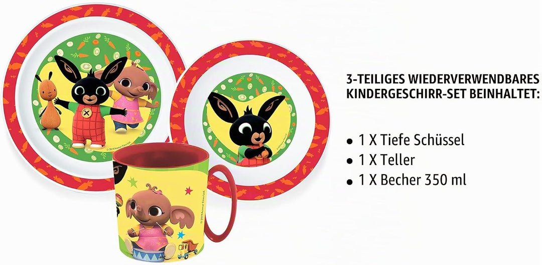Kindergeschirr Set Bing, Wiederverwendbares Geschirrset für Kinder, geschirr Set Teller, Müslischale