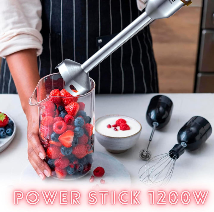 XSQUO Useful Tech Handmixer, maximale Leistung 1200 W, Batimatic Power Stick Plus, Silikon, Edelstah