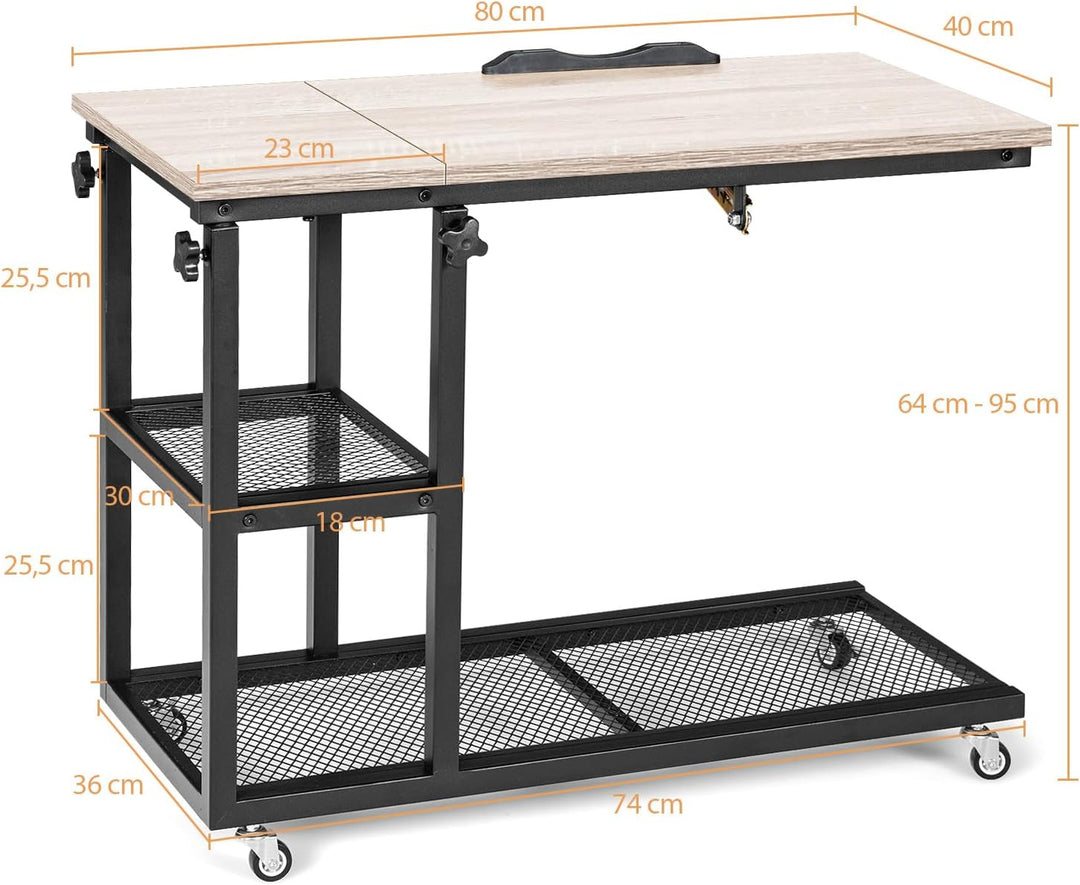COSTWAY Laptoptisch mit höhen- und neigungsverstellbar, 3 Ebenen Beistelltisch, C-förmiger Sofatisch