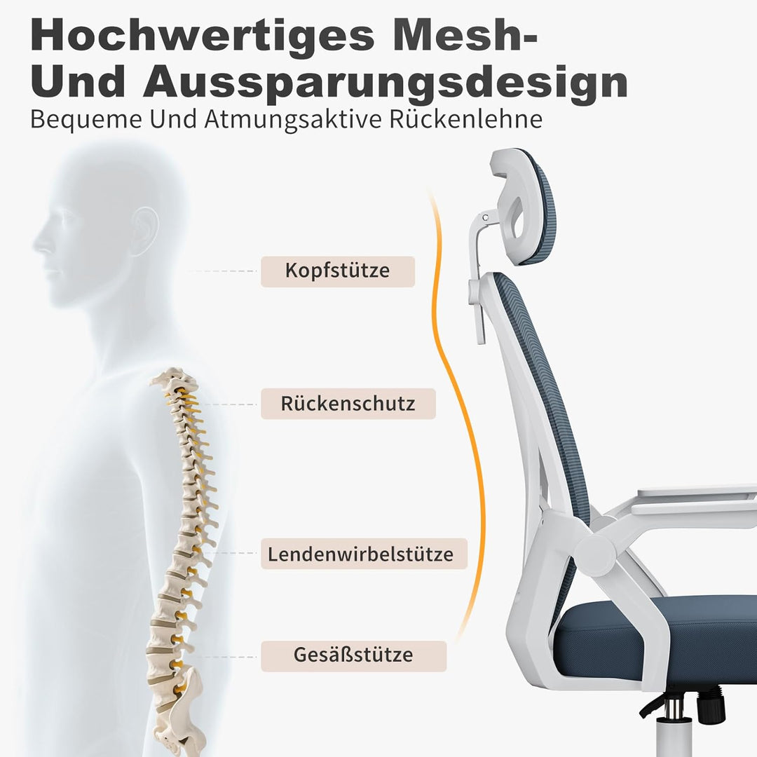 naspaluro Ergonomischer Bürostuhl, Schreibtischstuhl mit 90° Klappbaren Armlehnen, Einzigartige Lend