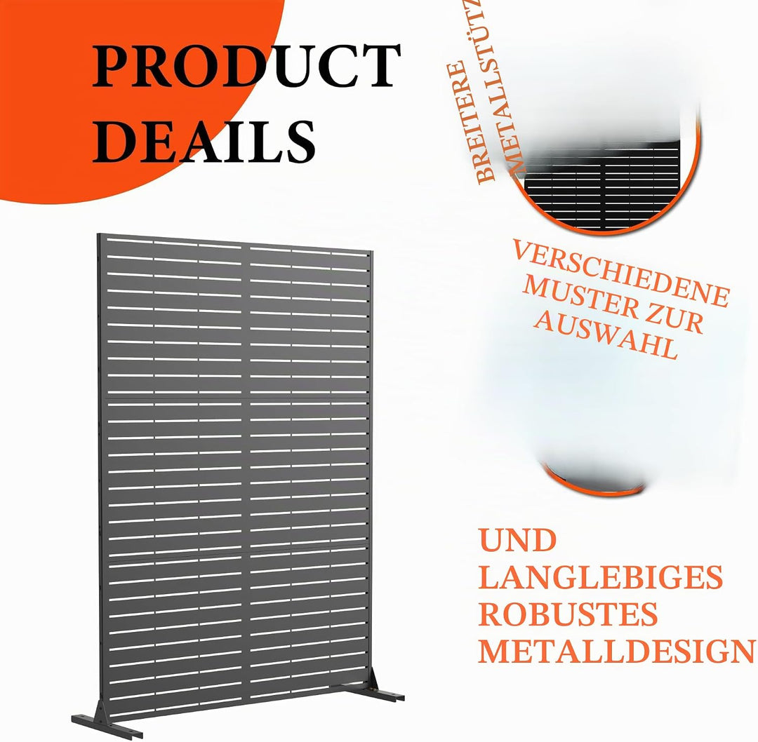 GarveeTech Paravent Outdoor, 120x180cm Freistehender Sichtschutz aus Stahl, Windschutz für Terrasse