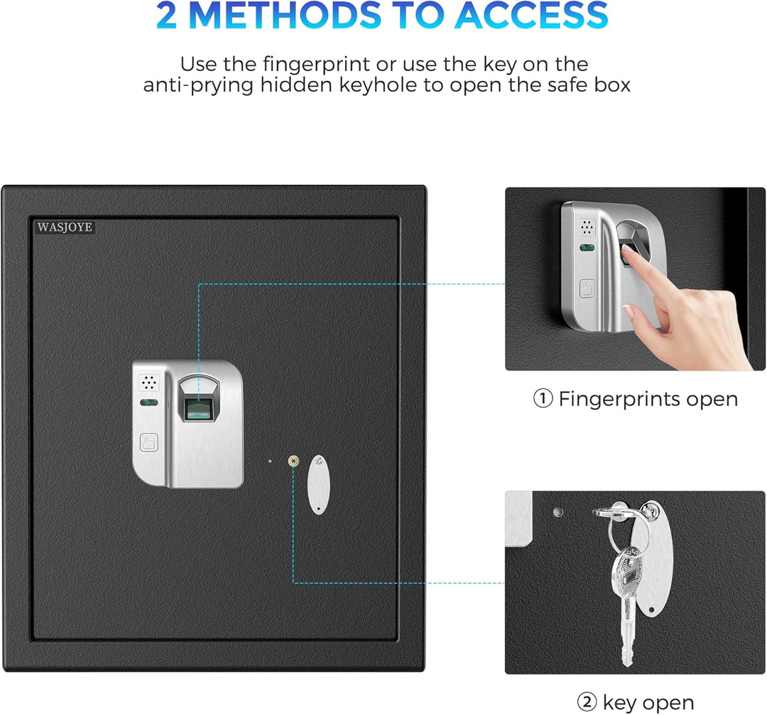 WASJOYE 38.08L Fingerabdruck Tresor Safe, Gross Tresor mit Zahlenschloss, Biometrischer Möbeltresore
