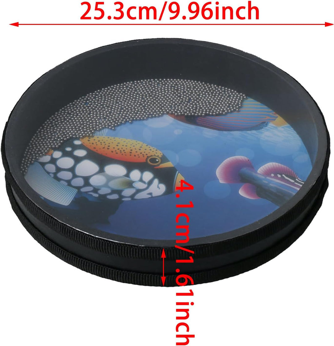 BQLZR 25,4 cm Ozeantrommel Hand Percussion Instrument Wave Bead Sea Sound Drum mit Fischmuster für