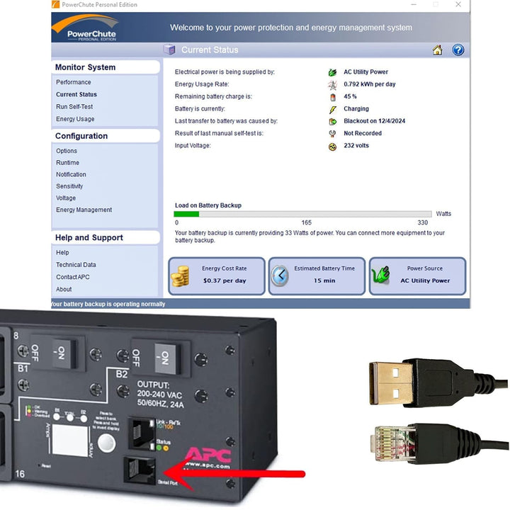 DSD TECH SH-RJ50A USB zu RJ50 Kabel für APC UPS PowerChute Äquivalent zu AP9827(3M/10FT), 10FT