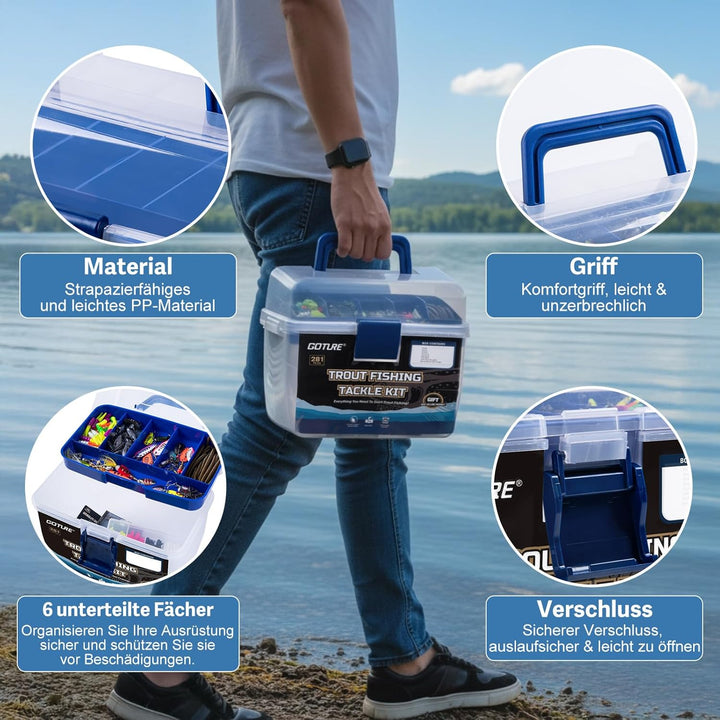 Goture Forellen-Angel-Set – All-in-One tragbare Köderbox Angelköder-Set mit herausnehmbaren Fächern,