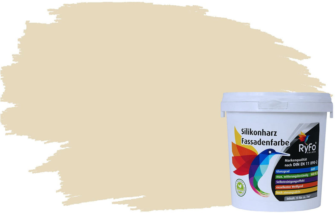RyFo Colors Silikonharz Fassadenfarbe Lotuseffekt Trend Weisstöne Hellelfenbein 1l - bunte Fassadenf
