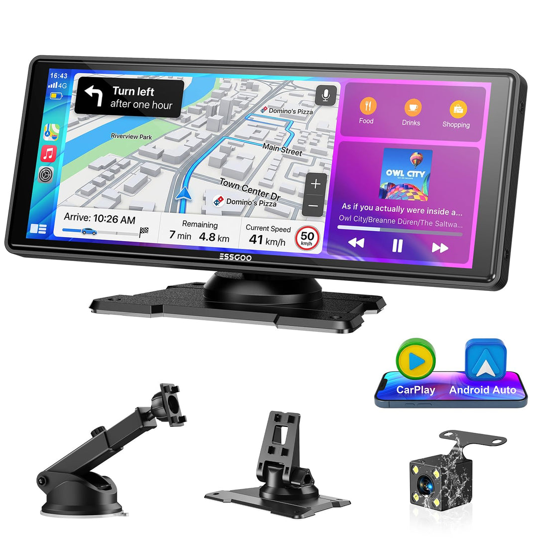 ESSGOO Carplay Android Auto Display mit Rückfahrkamera,10.26 Zoll Apple Carplay Bildschirm für Andro