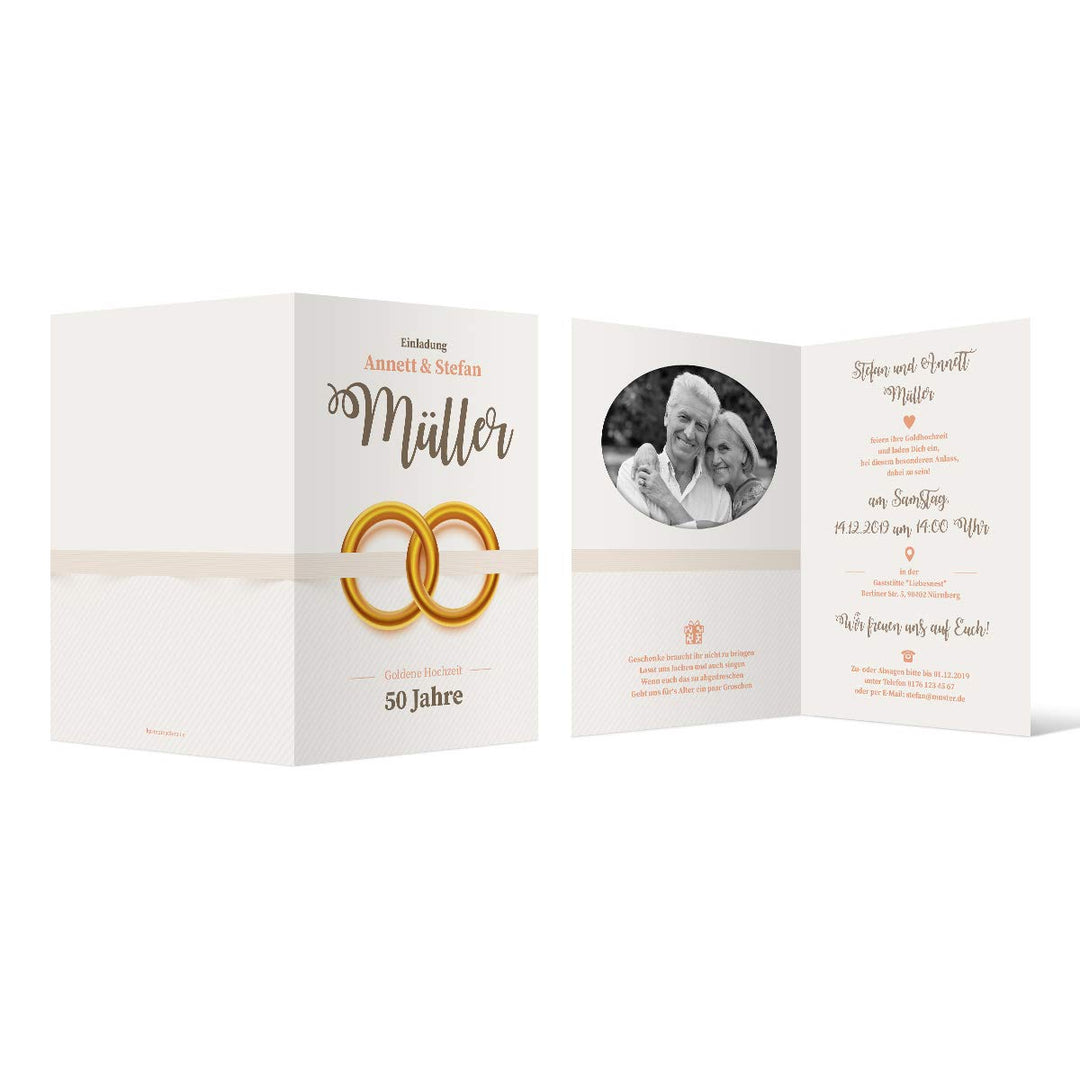 Kartenmachen.de 10 x Goldene Hochzeit Hochzeitseinladungen Goldhochzeit individuell Einladungskarten