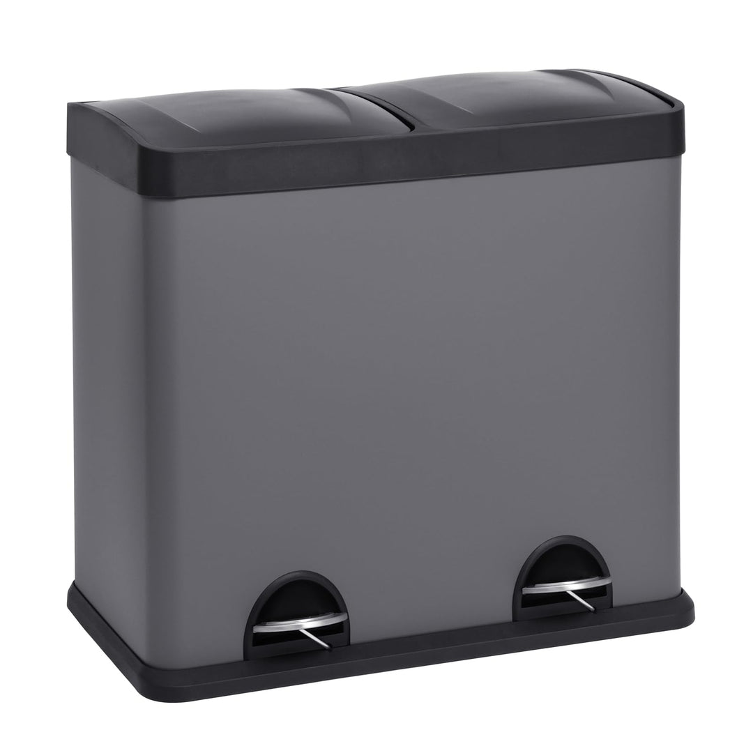 SVITA T2X24 Mülleimer 48 Liter Grau 2 x 24L Treteimer Abfalleimer Mülltrennung mit