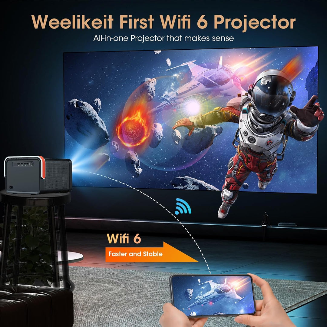 Weelikeit Beamer, 4K Full HD 1080P Beamer, Smart Projector 5G WiFi 6 BT 5.0, Home Tragbare Beamer He