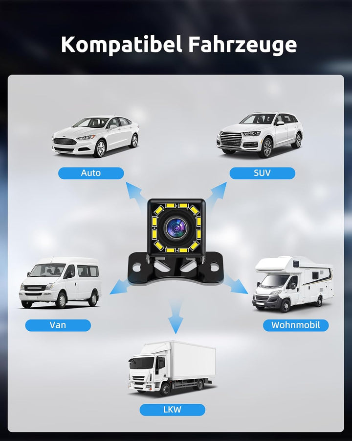 Essgoo LED Rückfahrkamera fürs Auto, IP68 wasserdicht 170° Weitwinkel Autoradio Backup Camera 720P R