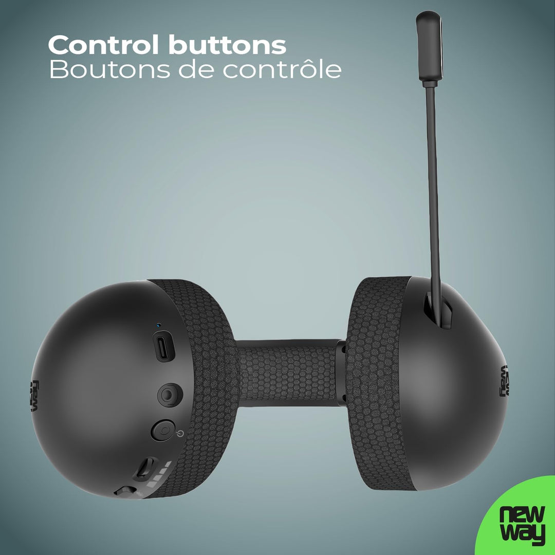 NEWWAY NH251 Kabelloser Audio-Kopfhörer – einziehbares Mikrofon – Triple Mode WiFi 2,4 GHz/BT/3,5 mm