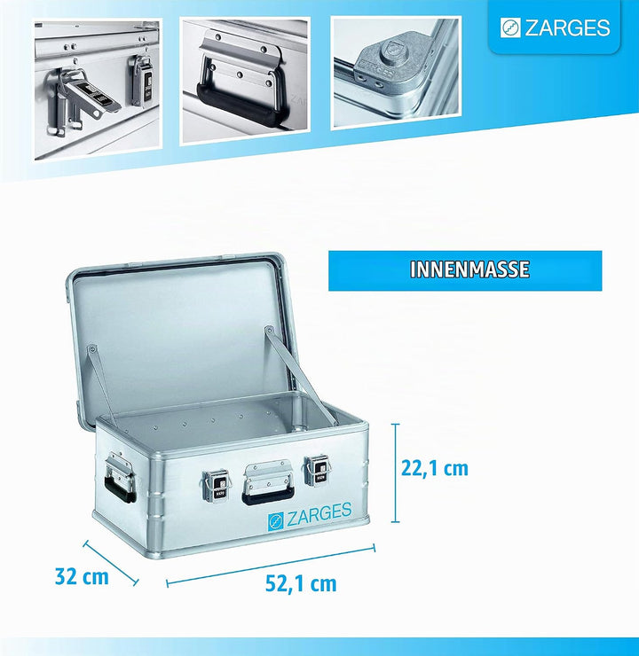 Zarges ZAR40568 Alu-Kiste K470 42l, IM: 550x350x220mm, alusilber 550x350x220mm (Internal), 550x350x2