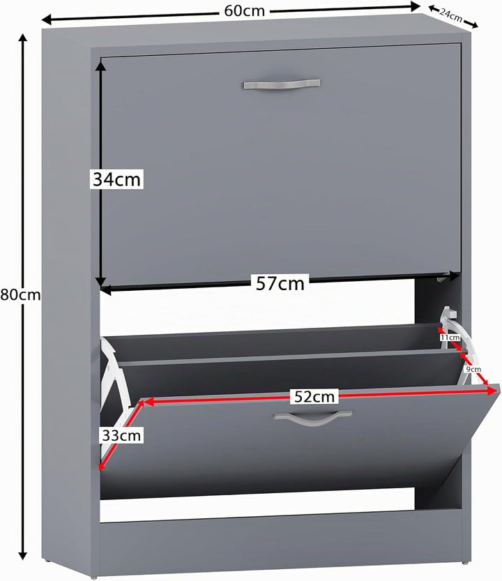 Vida Designs Schuhschrank mit 2 Schubladen, Holz Aluminium, grau, Furniture Set, Grau