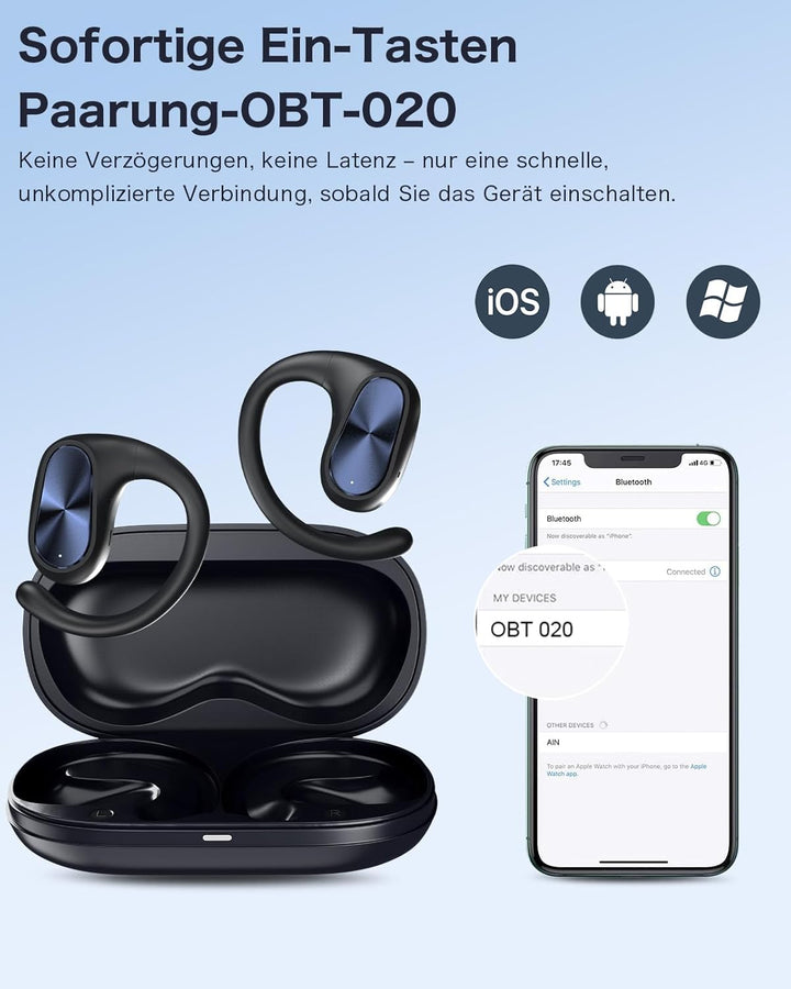 Open-Ear Kopfhörer Bluetooth 5.4 – Kabellos mit verstellbarem Ohrhaken, fester Halt & Ultra-Komfort,