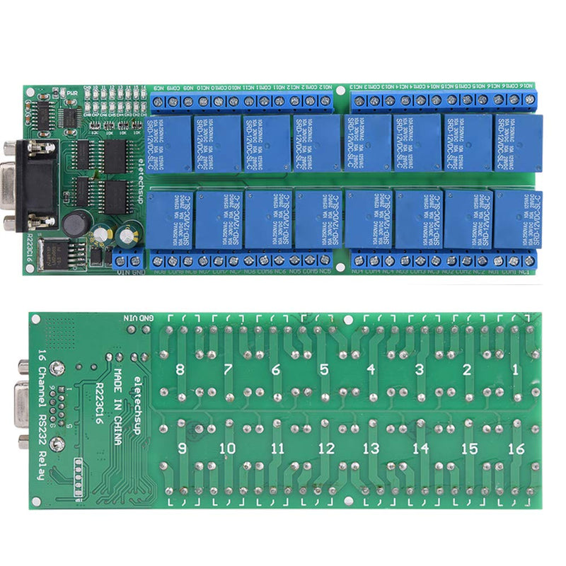 Jeanoko R223C16 16-Kanal-Relaiskarte DB9-Relaismodul Buchsenschnittstelle Serial Port Smart Module f