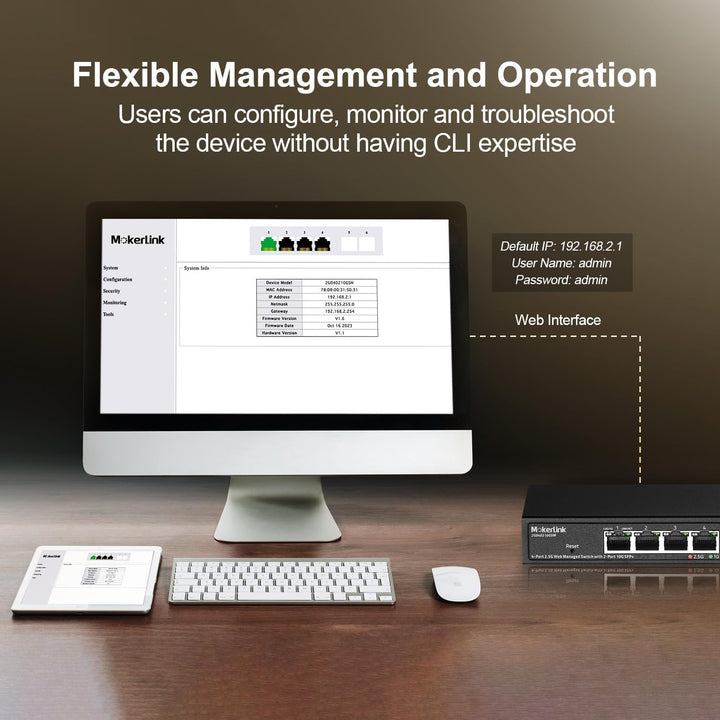 MokerLink 4 Port 2.5G Managed Switch mit 2 Port 10G SFP+ Slot, 4 x 2.5Gigabit Base-T Ports kompatibe