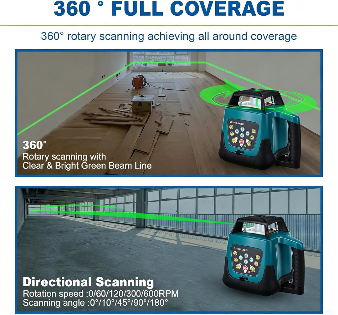 Grünstrahl 360° Rotationslaser IP54, Komplettset mit Stativ &amp; Stab - Blau Grün Rotationslaser mit St