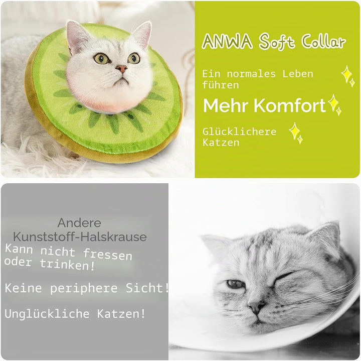ANWA Verstellbares Katzen-Kegelhalsband, weich, niedliches Katzenhalsband, Katzenkegel nach Operatio