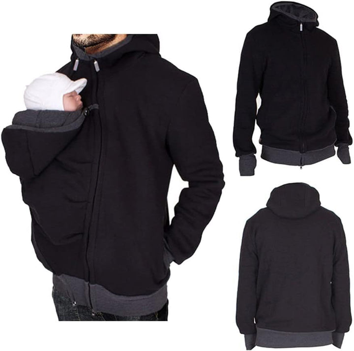 amropi Känguru Hoodie Babytrage Männer Pullover Winter Warme Babytrage Mantel Schwarz,L
