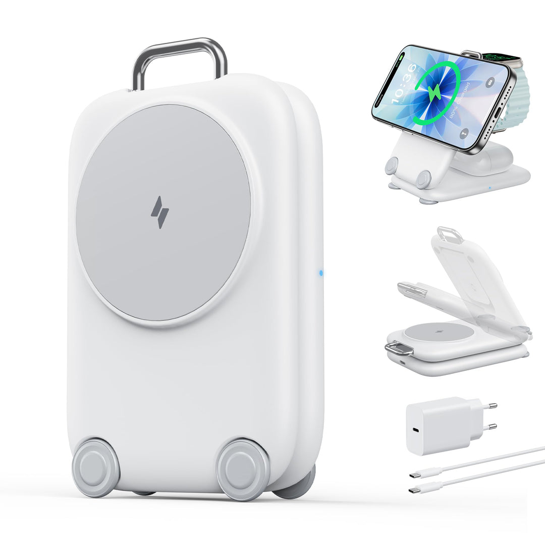 Mukiya Magnetisch Ladegerät Kabellose Ladestation für Apple-Geräte, Faltbar 3 in 1 Ladestation Kompa