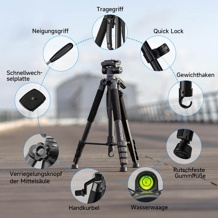 Rollei Compact Traveler Star S4, 188cm Kamera Stativ Leicht Kompakt aus Aluminium Fotostativ mit Kug