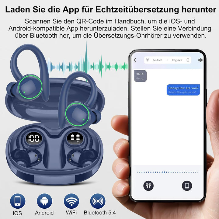 AI Kopfhörer Übersetzer, 3-in-1 Bluetooth 5.4 Echtzeit Sprachübersetzungs Kopfhörer, 164 Sprachen mi