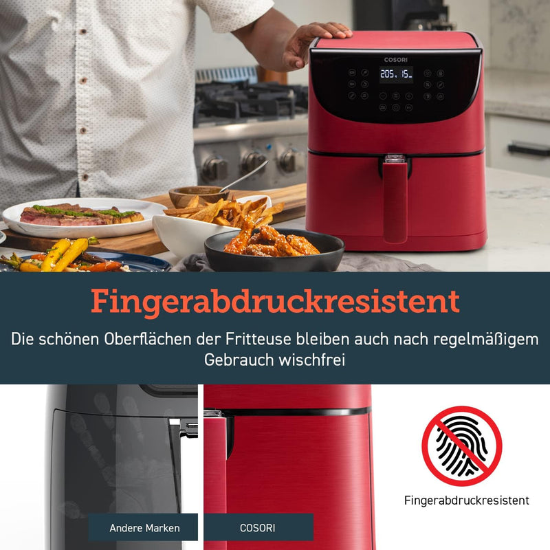COSORI Heissluftfritteuse 5,5L XXL Rot Friteuse Heissluft Fritteusen Air Fryer mit Digitalem LED-Tou