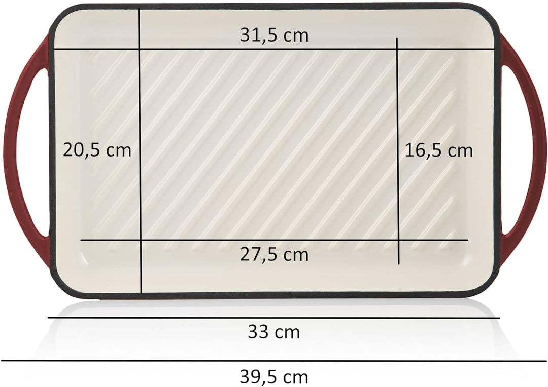 Mahlzeit Gusseisen-Grillplatte Emailliert | Dark Cherry | 39,5 x 22 x 3,5 cm | Grill Platte Gusseise
