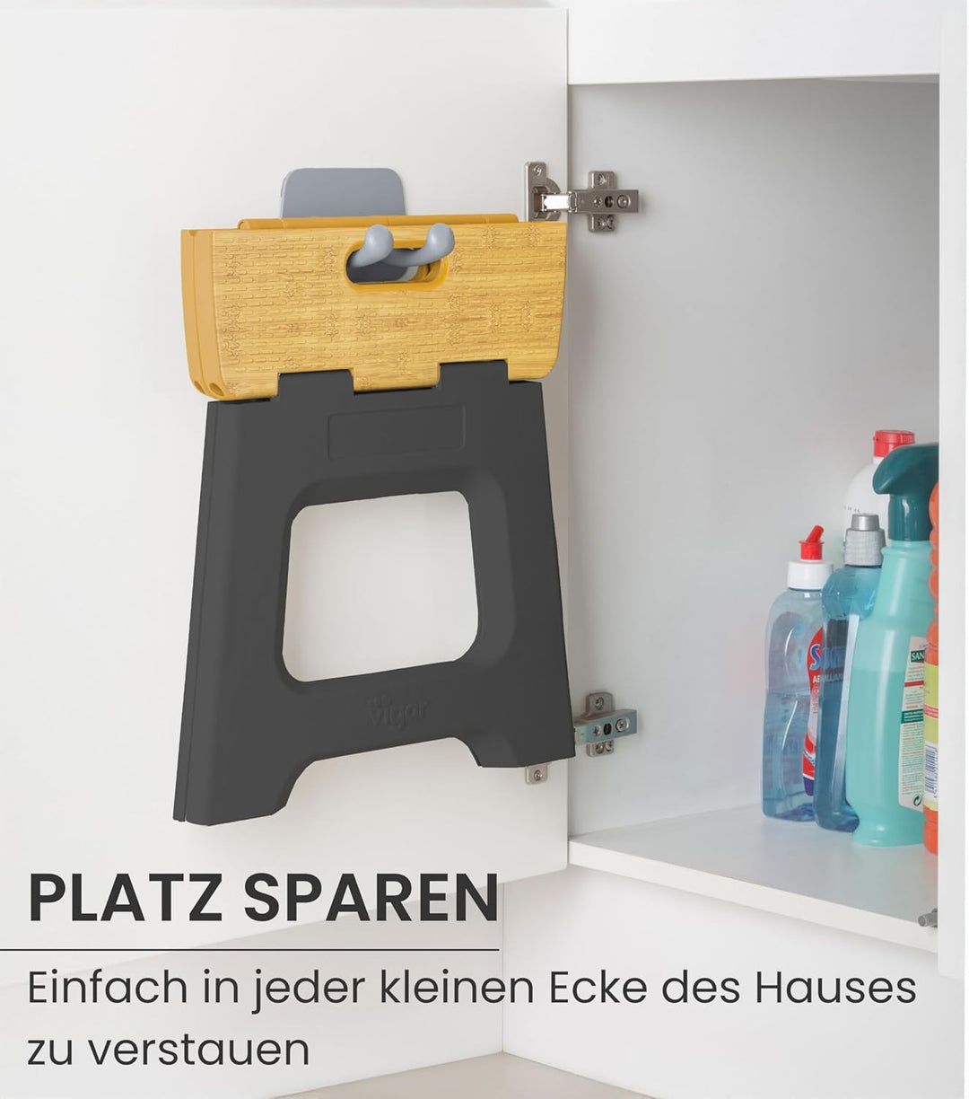 Vigar Kompakte Tritthocker Klappbar für Erwachsene, 27 cm, Klapphocker Faltbar 150 kg rutschfest, Le