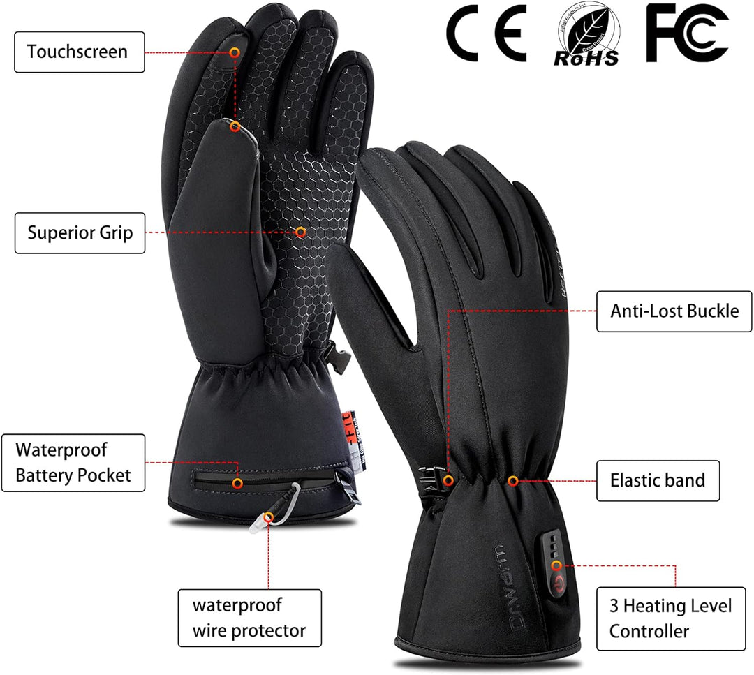 Beheizte Handschuhe Herren Damen, Wasserdicht Touchscreen Beheizte Handwärmer mit 7,4V 2600mAh Wiede