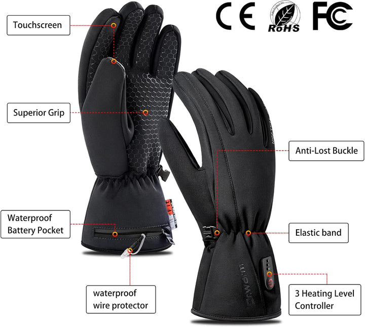 Beheizte Handschuhe Herren Damen, Wasserdicht Touchscreen Beheizte Handwärmer mit 7,4V 2600mAh Wiede