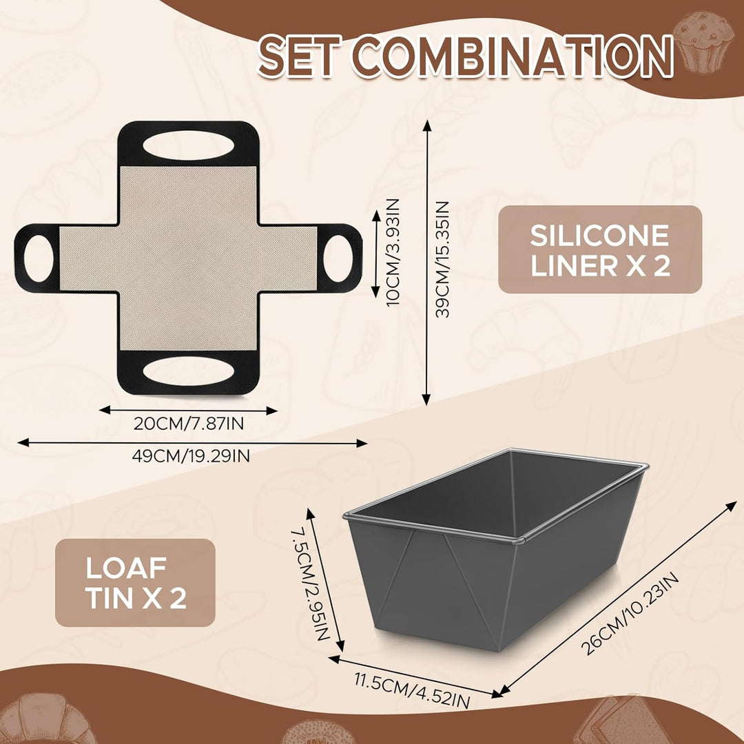 Brotbackform Set 2er-Pack, Rechteckige Kastenform 26x11.5x7.5CM, Antihaftbeschichtung Für Brot, Toas