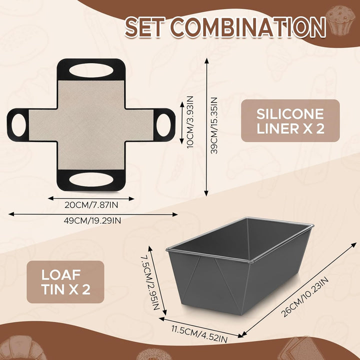 Brotbackform Set 2er-Pack, Rechteckige Kastenform 26x11.5x7.5CM, Antihaftbeschichtung Für Brot, Toas