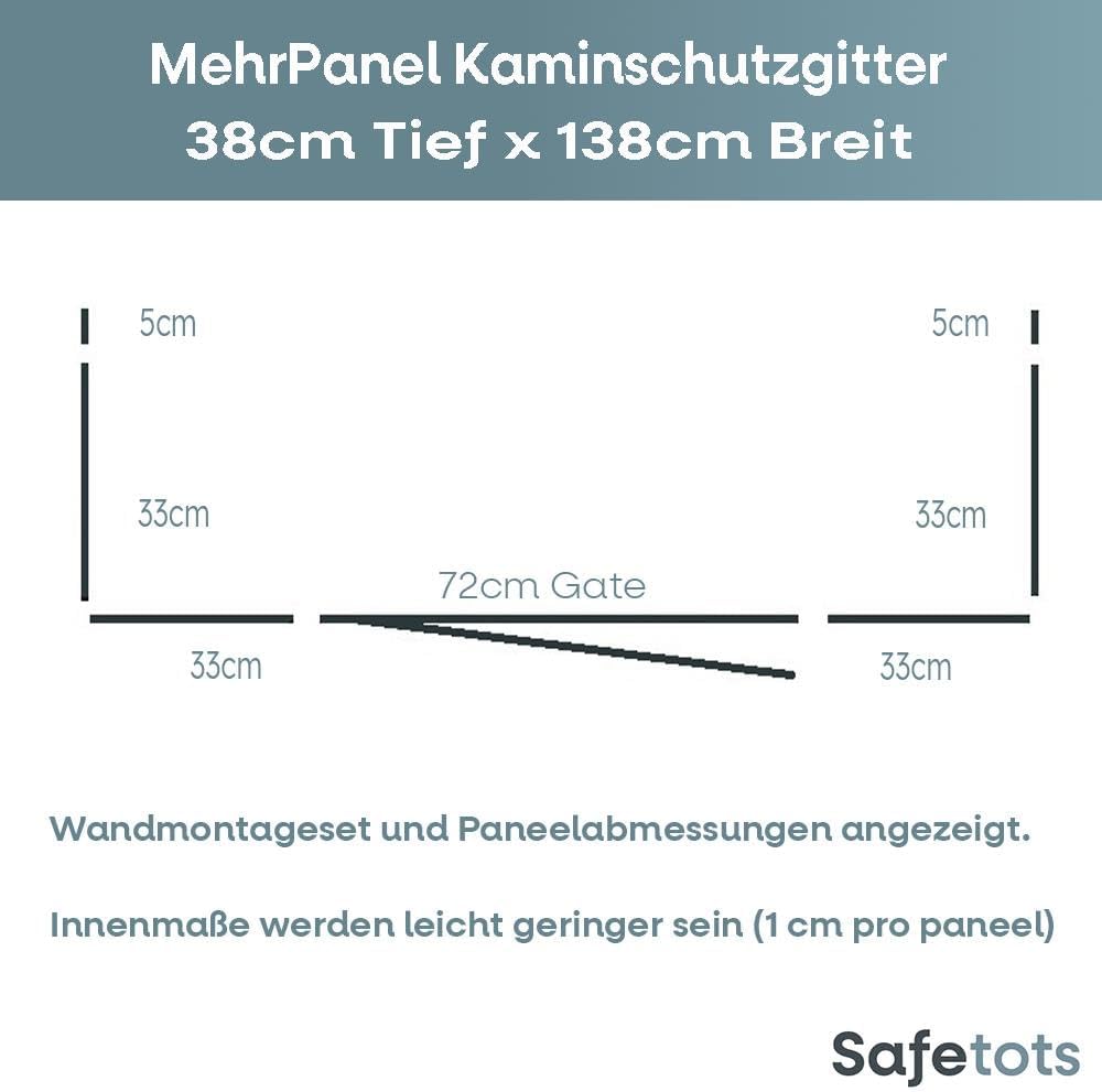 Safetots MehrPanel Kaminschutzgitter, 38cm Tief x 138cm Breit, Schwarz, 70cm Hoch, Kinder und Hausti