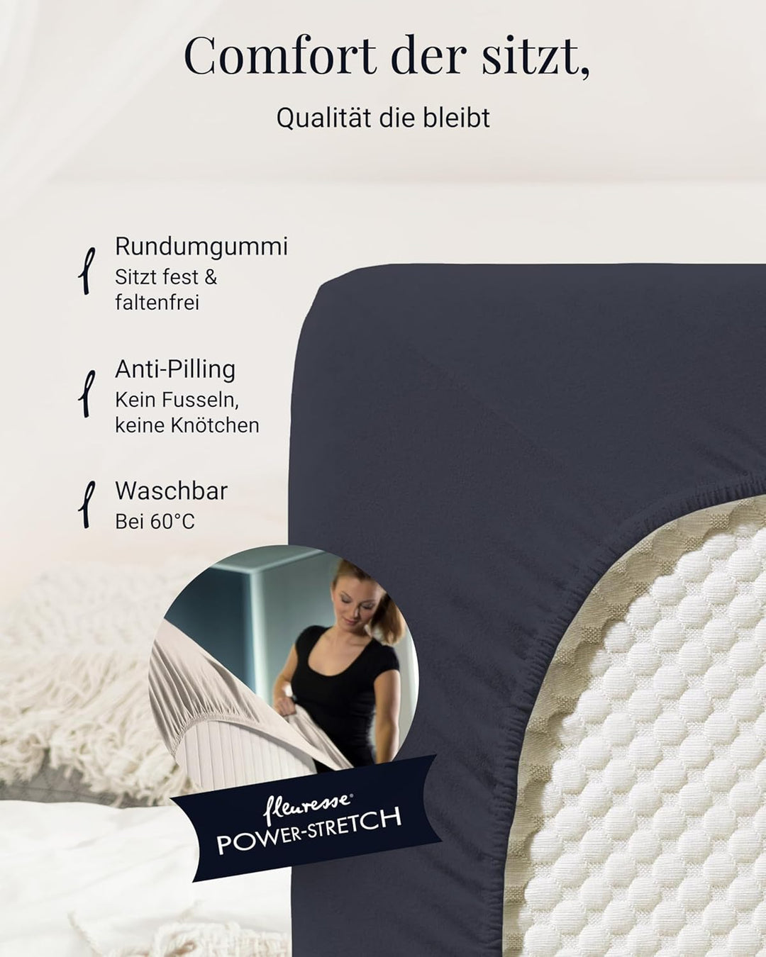fleuresse 1119 XXL Jersey Stretch Spannbetttuch (96% Baumwolle, 4% Elasthan), mit Rumdumgummizug,100