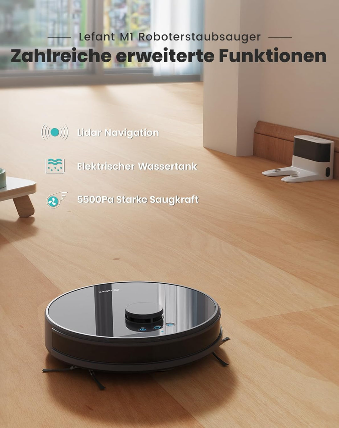 LEFANT M1B Saugroboter mit Wischfunktion, LiDAR Navigation, 5500Pa Staubsauger Roboter, Multi-Floor