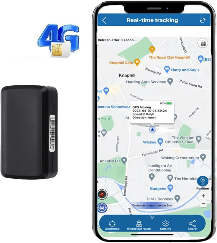 GPS Tracker Car Without Subscription - 90 Days Standby, 5 Second Position Update, 4200 mAh Battery,