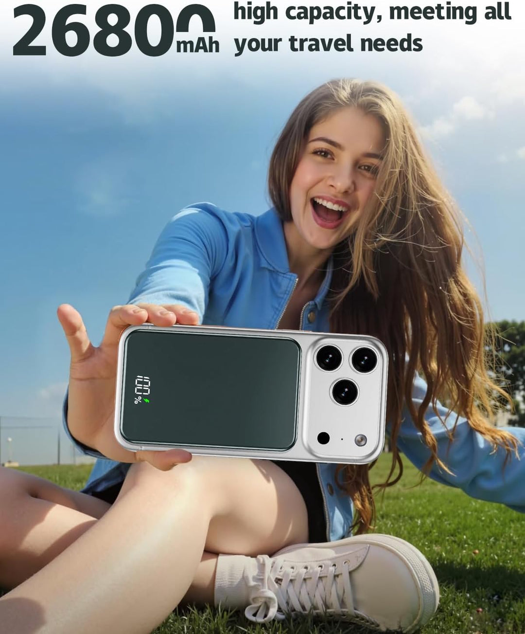 26800mAh Magnetische Powerbank, Mag-Safe-kompatibles kabelloses tragbares Ladegerät aus Aluminiumleg