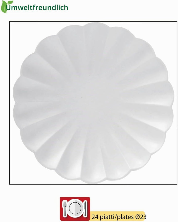 Partygeschirr Party-Set Flower Shape für 24 Personen (112 pcs: 24 Pappteller Ø23cm, 24 Pappteller Ø1