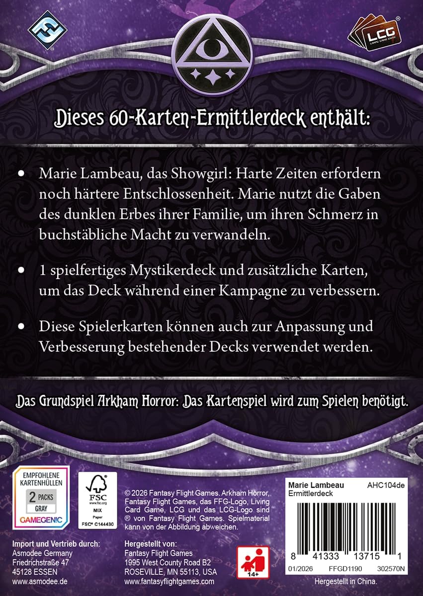 Asmodee, Arkham Horror: Das Kartenspiel – Marie Lambeau, Deutsch
