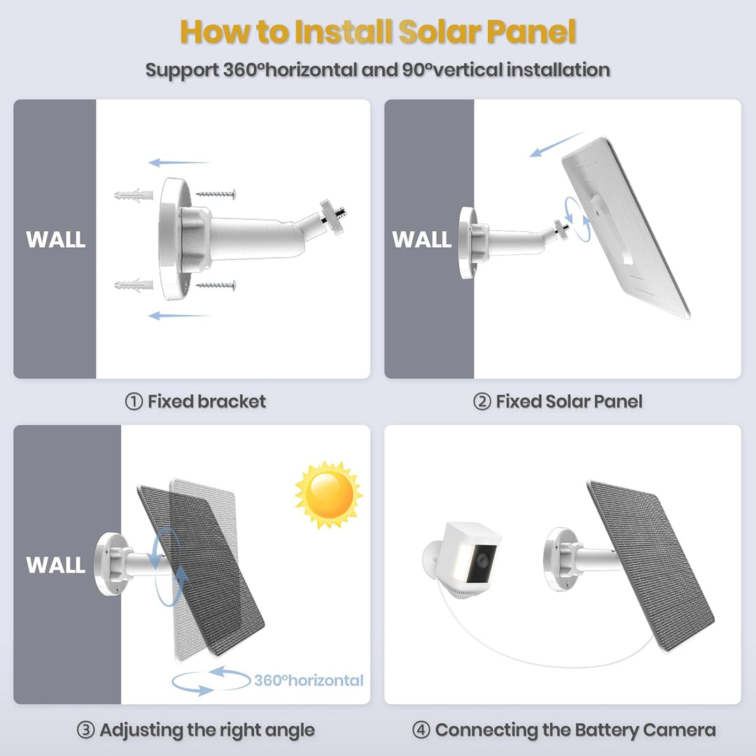 2Pcs Solarpanel für Akku Überwachungskamera Aussen，6W Kamerafür für Ring Kamera mit batteriebetriebe
